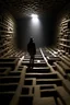 Placeholder: an archaeologist STACKED IN A big labyrinth walls in dark