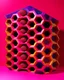 Placeholder: A magenta honeycomb hive with honeybees designed in Japanese origami painted by Victor Vasarely