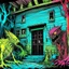 Placeholder: no text, curious nightmare creatures approaching a house, surreal, sinister, profound, dramatic, modern anime, color pen and spray-paint, intricate detail,