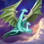 Placeholder: image framed with a thin border of celtic designs, story book cover format, A winged celestial dragon in flight above a forested mountain, against a background of brilliantly glittering stars, hd 4k, fine sharp detail