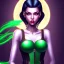 Placeholder: fantasy setting, woman, dark-skinned, black and green hair