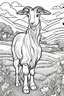 Placeholder: coloring page, goat in meadow, cartoon style, thick lines, low detail, no shading