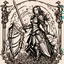 Placeholder: fearless and noble lady knight with sword and shield and magic