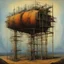 Placeholder: numbed with trivialities, surrealism, by Max Ernst and Zdzislaw Beksinski organic and mechanical elements, oil on canvas, weird, quirky, creepy, minimalist, scaffolding of an incomplete creature in the process of being made biomechanically