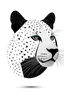 Placeholder: jaguar face, made with circle shapes, only black lines, deformed, white background, simple, minimal, artistic, side view, blending