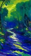 Placeholder: A purple jungle with a poisonous river painted by Claude Monet