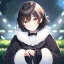 Placeholder: Clear focus, High resolution, fluffy black short hair, dark green eyes, wearing a black sailor uniform and pleated black skirt, fluffy hair, detailed outfit