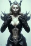 Placeholder: Pamela Anderson as evil queen in black leather, leather, busty, cleavage, angry, stern look. character design by cory loftis, fenghua zhong, ryohei hase, ismail inceoglu and ruan jia. unreal engine 5, artistic lighting, highly detailed, photorealistic, fantasy