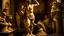 Placeholder: Nude figure in a heroic pose, classical Greek style with sculptural details, ancient temple setting and golden light, next to an amphora