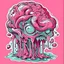 Placeholder: Vintage illustration of a slimy pink brain melting, cartoonist animation style, hand drawn, pastel color palette, gross art, pop punk, 90s anime inspired, airbrushing, post modern, horror cut, gradient chrome abberations, retro weird drawings