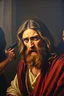 Placeholder: pin hole cam, master oil painting by Rembrandt, realistic rendering Portrait of the angry Jesus in the temple of thieves