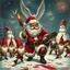 Placeholder: there is no kebabs at christmas, evil Santa, evil gnomes running around, staring flaming eyes, evil Rudolf, very big evil melting angry Frosty the snowman in background, 1940 christmas postcard, blood stains, Flying angels, Santa holding a chainsaw, fireworks, nude Santa wife