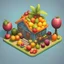 Placeholder: create a plate fruits into cartoonist hut style model isometric view for mobile game bright colors render game style