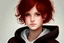 Placeholder: A beautiful young woman with brown eyes and short red hair wearing a black hoodie.