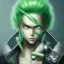 Placeholder: zoro, green hair, chainsawman, animestyle, denji, three chainsaw style, three sword style, majestic, soft pastel colors, soft smooth lighting, intricate detail, closed left eye,