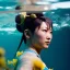 Placeholder: Chun-li underwater with yellow flowers for hair, closed eyes, rtx, reflection, 8k, glow, winning photography, caustics