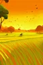 Placeholder: Rice field，Trees，Warm color palette，Animation，Fried grasshopper，A lovely grasshopper