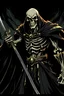 Placeholder: a demonic looking man with a sword in his hand, undead Skeleton king, dark souls, Skeleton king, overlord season 4, ainz ooal gown, king of time reaper, overlord, lich vecna (d&d), dark and foreboding, from overlord, scary knight, large black smile Overlord, swinging sword