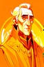 Placeholder: A portrait of Christopher Lee in his thirties as an elf mage, dressed in an expensive orange medieval shirt, in the style of Genndy Tartakovsky