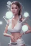 Placeholder:  isometric clean art of super japanese woman Camilla Luddington, busty hitomi tanaka,. White clothes, soft lighting, soft pastel gradients, high definition, 3d icon clay render, blender 3d