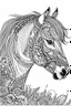 Placeholder: create a 2d black outline, "horse coloring book for girls", coloring page, low details design, black contour, coloring page design, simple background, colorful , card style, coloring page for girls, white background, sketch style