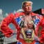 Placeholder: realistic image of donald trump as a mexican wrestling wrestler posing outdoors, dressed in retro mexican wrestling tights, mexican wrestling style eye mask, red and blue breeches, suspenders, retro style, 80s, vibrant color, highly detailed, sky background, concept art, unreal engine 5, god rays, ray tracing, RTX, lumen lighting, ultra detail, volumetric lighting, 3d, finely drawn, high definition, high resolution.