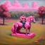 Placeholder: a big muscle man sitting on a pink horse.like 19th painting