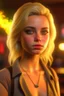 Placeholder: casino, a cute blonde latino female chat robot that stares at us like we are the prettiest demons she has ever seen, its such a perfect day, motion blur, smoke, 8k, downlight, soft light, depth of field, photorealism, trending on art station, lotsa detail