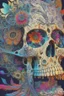 Placeholder: Artwork "freeing the ghost from the machine"; a trephined skull growing fractals made of mixed media such as feathers, foliage, flowers, and gemstones out of the opening; optical art; surreal; quilling, masterpiece, Intricate, provocative, psychedelic, Magnificent.