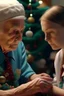 Placeholder: A heartwarming close-up photo of a young nurse helping an elderly person decorate a Christmas tree. Intricate details, 4k, realistic