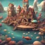 Placeholder: a fantasy seafood land. illustration 3d style. HD