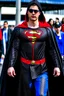 Placeholder: Kryptonian Superman Emblem without te S on a fashion runway cyberpunk clothes style street wear without cape