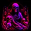 Placeholder: death in neon style with red, black, pink and purple colours