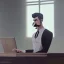 Placeholder: elegant man with mustache on office desk