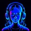 Placeholder: front face, girl, headphones, neon light Dark blue