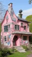 Placeholder: A pink magical witch's house painted by Jean Dubuffet