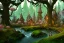 Placeholder: Immersive​ fantasy elven town city in the deep forest with ancient elder tree beautiful blossom nature river 4k full hd