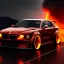 Placeholder: sweeping view of detailed phong shaded rendering of a car made of molten lava, headlights, bumpers