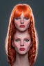 Placeholder: Woman ricci, cute, beautiful, orange hair, two braids, wild bangs, blue eyes, big eyes, freckles, long eyelashes, pink lipstick, thin lips, small nose, Gillian from Practical Magic, 8k resolution concept art portrait by Greg Rutkowski