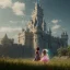 Placeholder: fairy tail castle with girl and wolf in the foreground