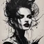 Placeholder: chiaroscuro portrait illustration of a vampire girl, in the style of threadbare abstract expressionism, ebony , black, and pewter , vintage abstract cut-and-paste, ricoh gr iii, editorial illustrations, fine lines, highly detailed hair and facial features