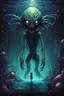 Placeholder: cosmic horror, nightmare, galaxy in eyes with dread, truth, alien underwater, fullbody, 8bits, pixel art,