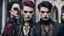 Placeholder: goth fashion, women and men in nice goth clothes, black, silver, gold, burgundy fashion colors, High detailed, sharp focus, looking at the camera, cinematic, masterpiece, high realistic, fashion photo