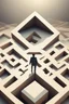 Placeholder: Illustration of man walking on Penrose triangle, surreal concept