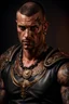 Placeholder: portrait of a 35 year old Handsome muscular mercenary with light bronze skin adorned with tattoos. dark fantasy. photorealistic