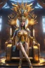 Placeholder: cyber robot woman ((masterpiece)), (beauty:1.3), iconic asp headpiece, UHD, 64K, hyperrealistic, vivid colors, , 8K resolution, throne room background with hieroglyphics, HDR depth, ultra detail, commanding regal aura, real photo