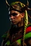 Placeholder: portrait of a beautiful female orc warrior. braided hair. wearing ornaments. Carrying a battleaxe. High resolution. 4K. 8K. Fantasy style.