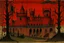 Placeholder: A dark red vampiric fortress designed in Bayeux tapestry painted by Paul Gauguin
