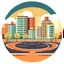 Placeholder: urban buildings on a circular road vector