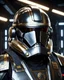 Placeholder: star wars bald male corellian pilot wearing pearlescent black and gunmetal grey First Order special forces heavy assault stealth commando armor and helmet with gold trim inside the jedi temple, hyperdetailed, dynamic lighting, hyperdetailed background, 8k resolution, volumetric lighting, light skin, fully symmetric details